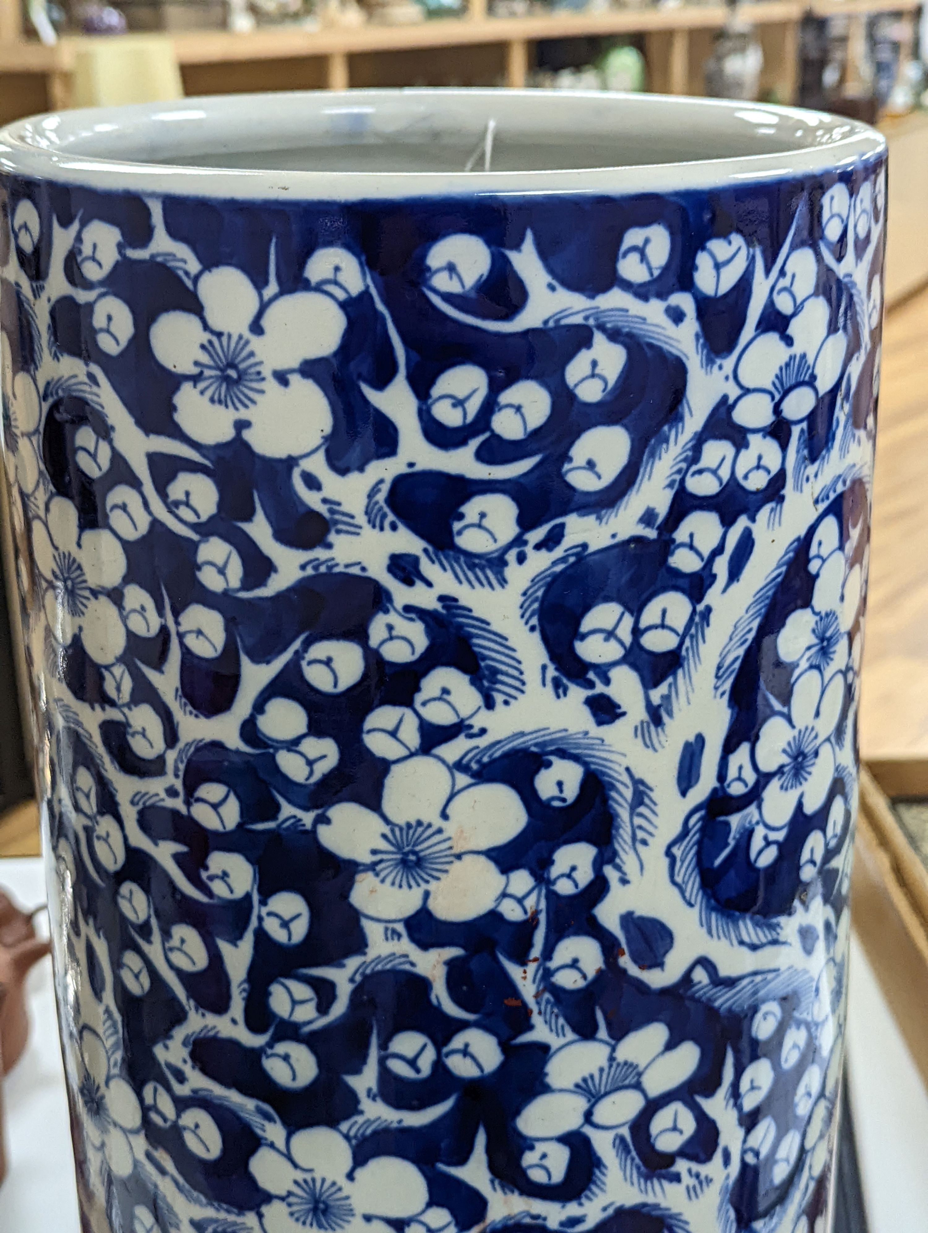 A 19th century Chinese porcelain blue and white stick stand - 62cm high